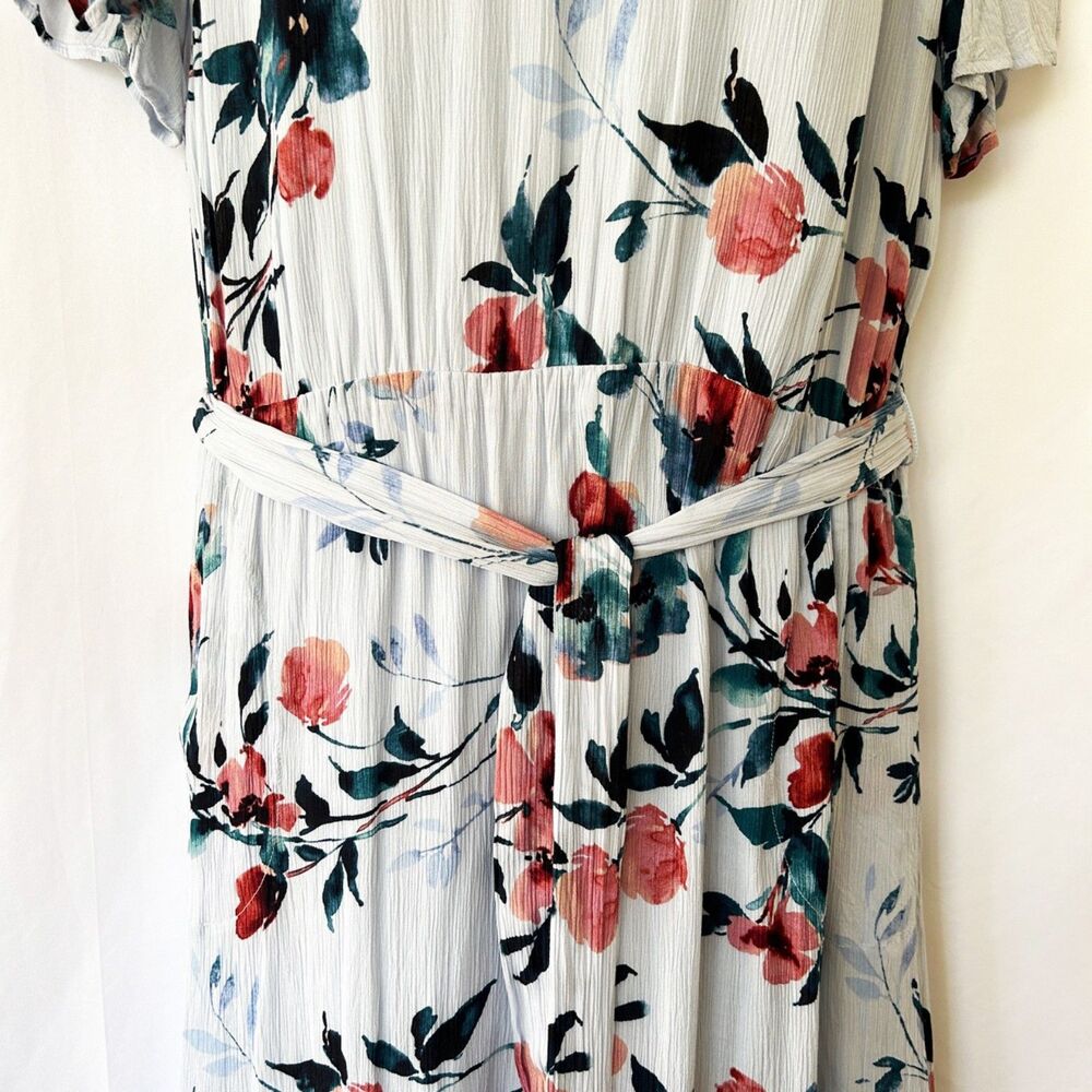 NWOT J. Jill Watercolor Floral Midi Dress in Blue (L) Short Sleeve Ruffled Hem - Picture 6 of 13